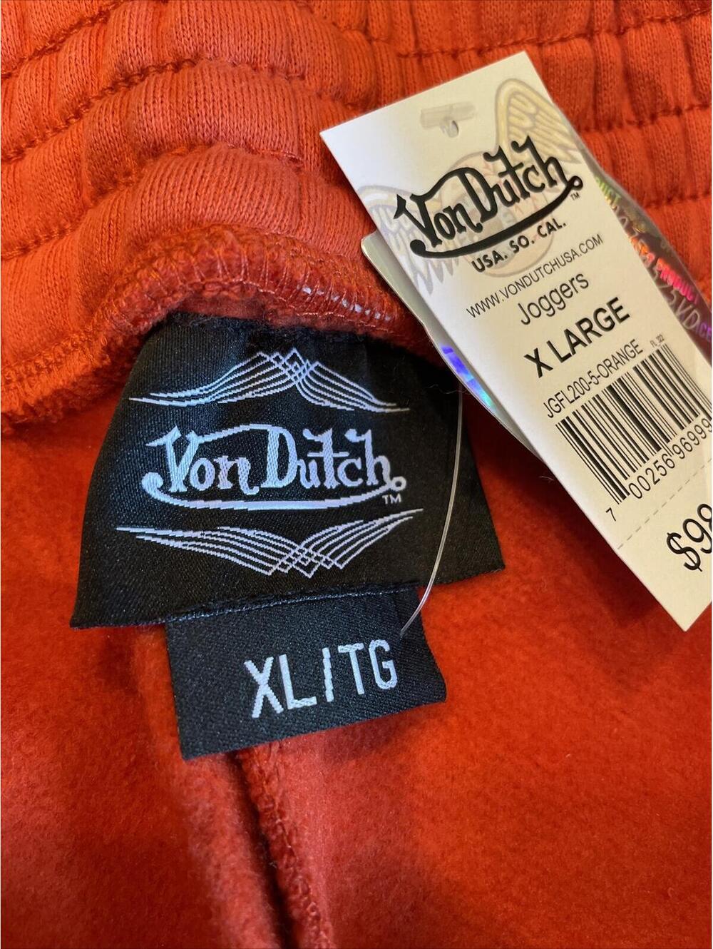 Von Dutch Originals Mens Eyeball Jogger Sweatpants Orange #JGFL200-5 Size XL - Picture 5 of 6
